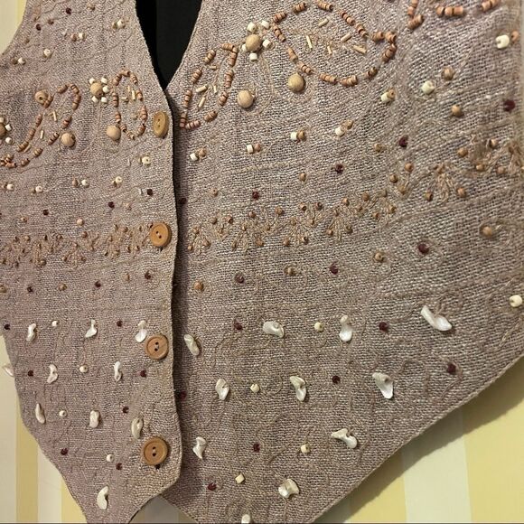 Vintage Natural wear Vision 1 textured vest with wood, shells, beads sz. - Picture 2 of 10